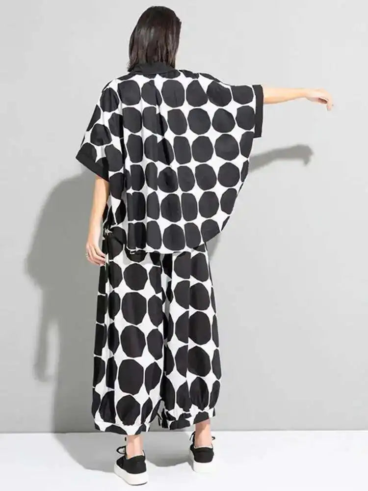 Women Black Dot Printed Big Size Blouse New Lapel Three-quarter Sleeve Loose Fit Shirt Fashion Spring Summer 2025 1DE6982