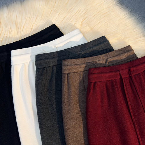 Load image into Gallery viewer, French Vintage Women Solid Drawstring Lace-up Knitted Long Skirt 2024 Autumn Winter Elegant High Waist Vacation Straight Skirts
