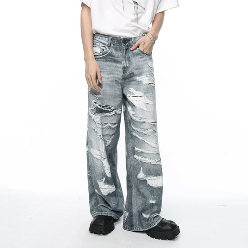 Load image into Gallery viewer, Men&#39;s Denim Pants 2024 Summer Fashion Casual Pocket Zipper Male Straight Leg Trousers Retro Style Loose Hole 9C5394
