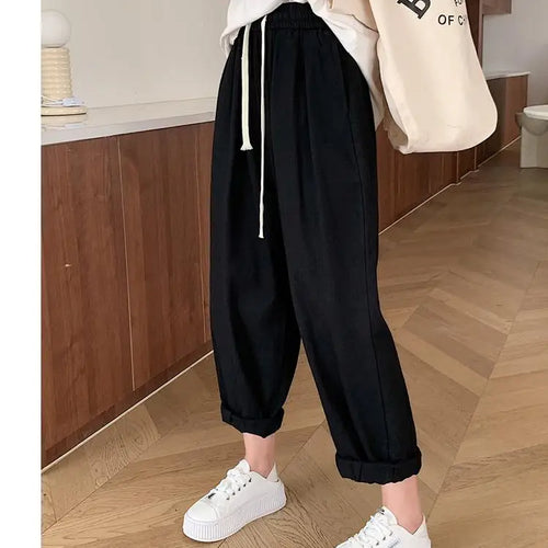 Load image into Gallery viewer, Black White High Waist Big Size Drawstring Harem Ankle-length Pant Women Spring Summer Brown Baggy Korean Casual Sweatpants New
