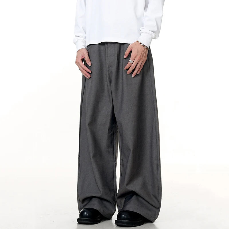 Trendy Men's Casual Pants Loose Fit Simple Solid Color Male Wide Leg Trousers American Style Men Bottoms Tide 9W1370