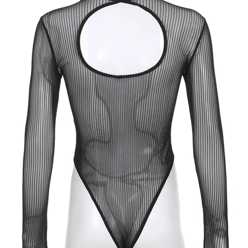 Load image into Gallery viewer, Fashion Skinny Black Stripe Naked Sexy Bodysuit Long Sleeve Summer Women&#39;s Bodies See-Through Party One Piece Outfits
