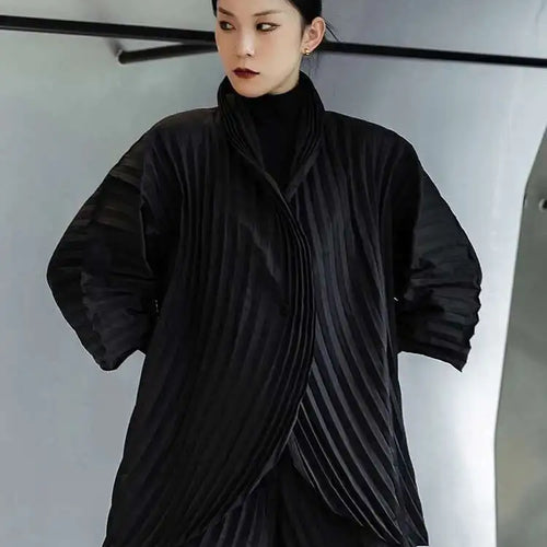 Load image into Gallery viewer, Wide Leg Pants Pleated Two Piece Suit New Turtleneck Long Sleeve Black Loose Fit Women Fashion Spring Autumn 2025 1DE3064
