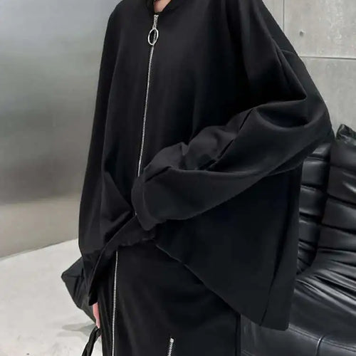 Load image into Gallery viewer, Black Irregular Hem Big Size Jacket New Stand Collar Long Sleeve Women Coat Fashion Tide Spring Autumn 2025 1DH1050
