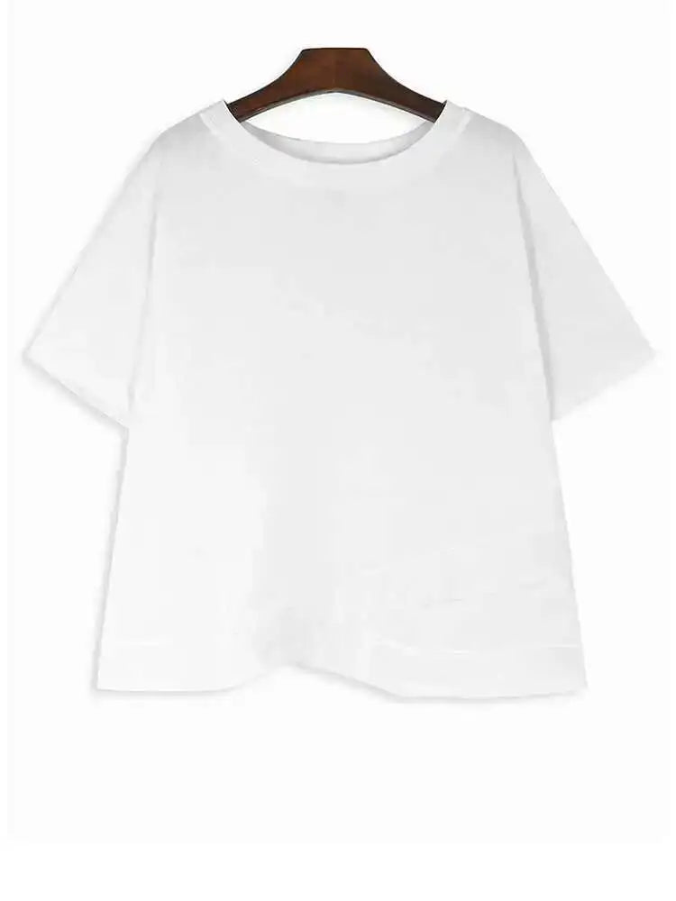 Women Green Color-block Big Size Irregular T-shirt New Round Neck Short Sleeve Fashion Tide Spring Summer 2025 1DH6013