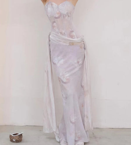 Slimming Printing Spliced Lace Up Elegant Dresses for Women Square Neck Sleeveless Tunic Dress Female Clothing New