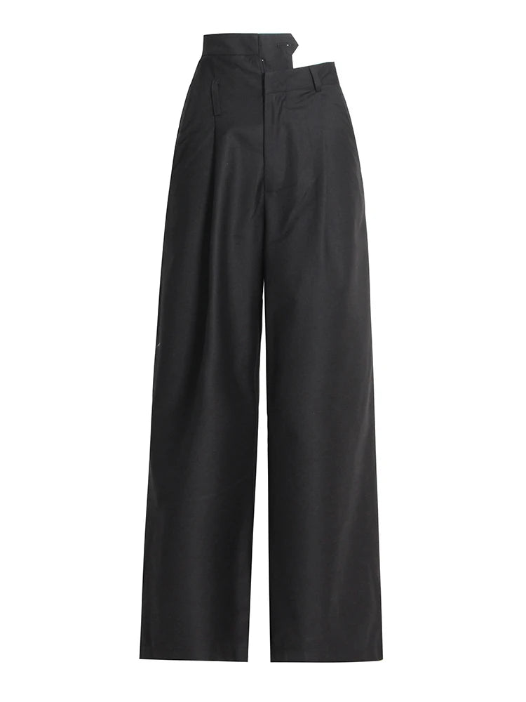 Solid Minimalist Patchwork Pocket Pant For Women High Waist Spliced Zipper Casual Wide Leg Pants Female Fashion New