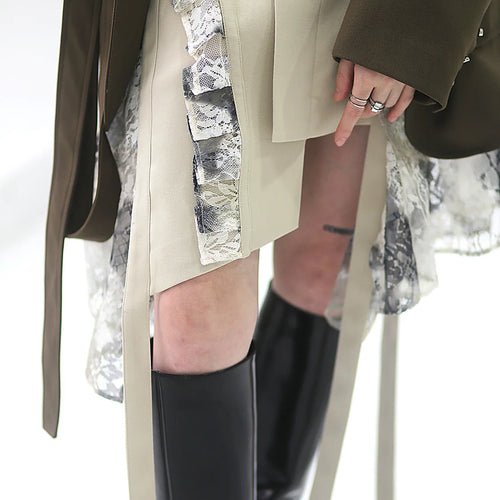 Load image into Gallery viewer, High Waist Apricot Irregular Hem Lace Ribbon Mini Half-body Skirt Women Fashion Tide New Spring Autumn 2025 1DF3018
