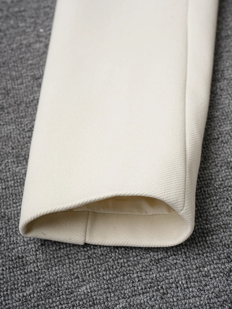 Beige Flower Elegant Long Warm Woolen Coat New Lapel Long Sleeve Women Jacket Fashion Tide Autumn Winter 2025 3WM2155