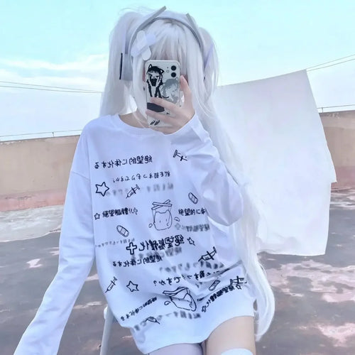 Load image into Gallery viewer, Japanese Kawaii Tops Letter Print Women T-shirt Y2k Aesthetic Loose All Match Tshirts Streetwear Fairy Grunge Fashion Tee Shirts
