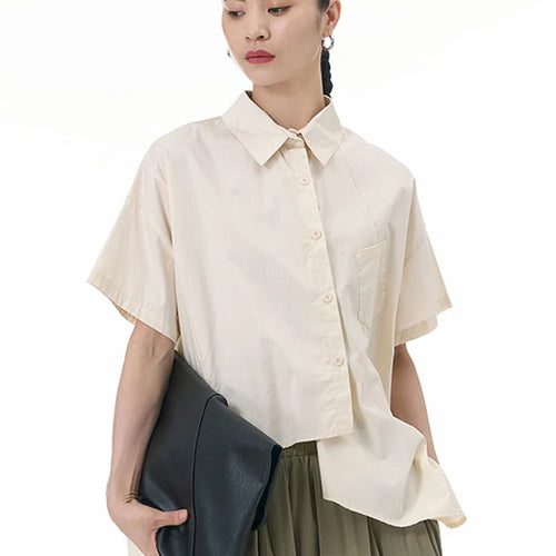 Load image into Gallery viewer, Women Apricot Irregular Hem Big Size Casual Blouse New Lapel Short Sleeve Shirt Fashion Tide Spring Summer 2025 1DJ1503
