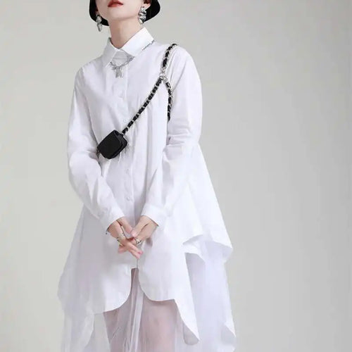 Load image into Gallery viewer, Women Black Irregular Hem Big Size Shirt Dress New Lapel Long Sleeve Loose Fit Fashion Tide Spring Autumn 2025 1DE2485
