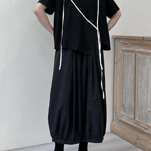 Load image into Gallery viewer, Women White Ribbon Color-block Big Size Casual T-shirt New Round Neck Short Sleeve Fashion Tide Spring Summer 2025 1DJ1675
