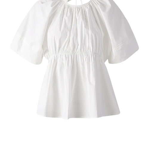 Load image into Gallery viewer, Women Yellow Backless Bandage Big Size Blouse New Round Neck Short Sleeve Shirt Fashion Tide Spring Summer 2025 CPG3248
