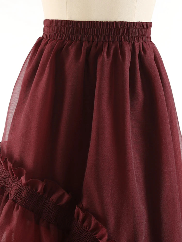 Sweet Asymmetrical Ruffle Trim Skirt For Women High Waist A Line Minimalsit Midi Skirts Female Summer Clothing