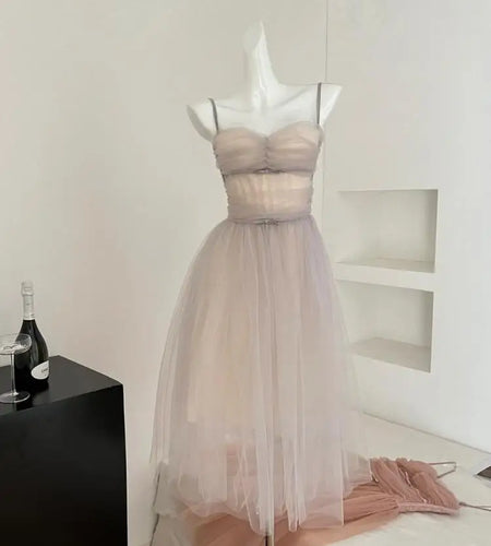 French Vintage Women Silver Pink Mesh Elegant Sexy Club Backless Pleated Slip Long Dress 2025 Summer Sleeveless Slim Party Dress