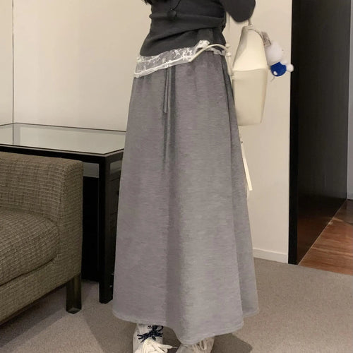 Load image into Gallery viewer, Autumn Winter New Solid Velvet High Waist Long Skirt Women Korean Fashion Elegant Vacation Drawstring Lace-up A-line Thick Skirt
