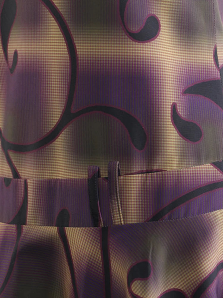 Women Purple Print Irregular Elegant Spaghetti Strap Dress New V-Neck Sleeveless Fashion Tide Spring Autumn 2025 1DJ0346