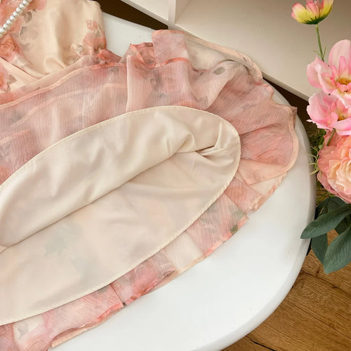 Load image into Gallery viewer, Autumn Khaki Print V-neck Elegant Long Sleeve Mini Dress French Women Vintage Sweet Pink Vacation Party Short Dress Fashion Boho
