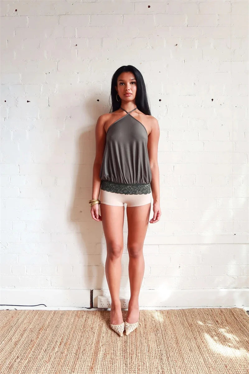 Halter Backless Sexy Mini Dress Women Robe Fashion Summer New Lace Patchwork Sleeveless Pleated Ruffled Club Dress