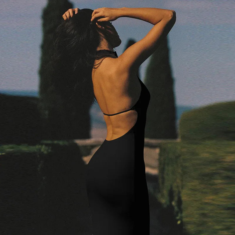 Flower Sleeveless Sexy Maxi Dress For Women Gown Fashion Halter Backless Bodycon Evening Club Long Dress Vestido