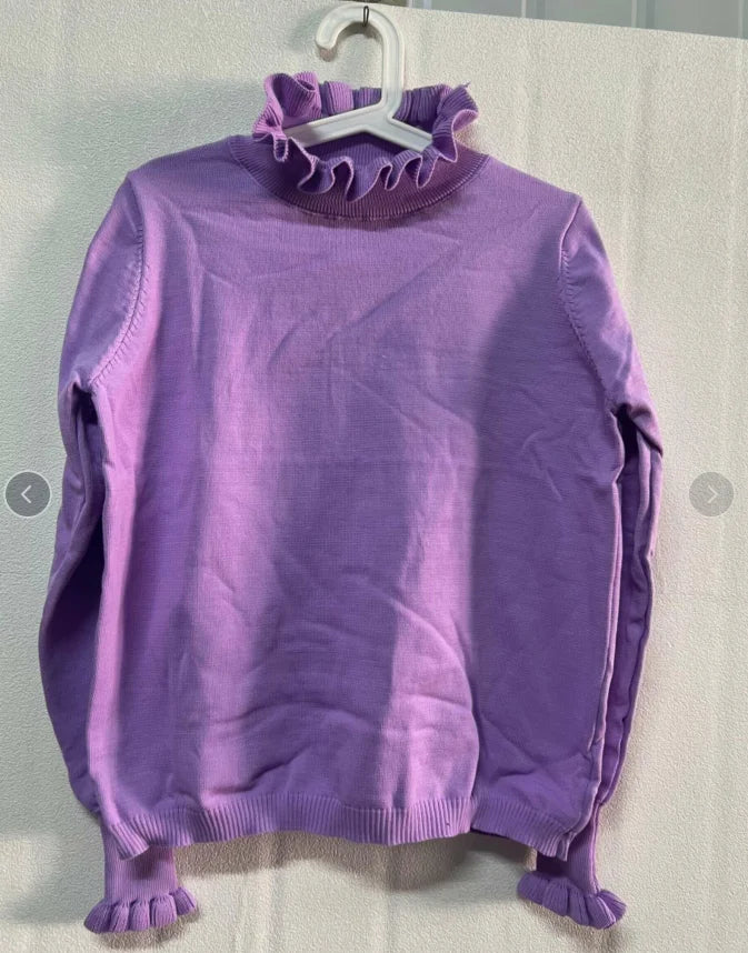 2025 Autumn Preppy Style Knitted Sweater Harajuku Sweet Loose Simple Jumpers Y2k Aesthetic Ruffled Collar Solid Grunge Pullover