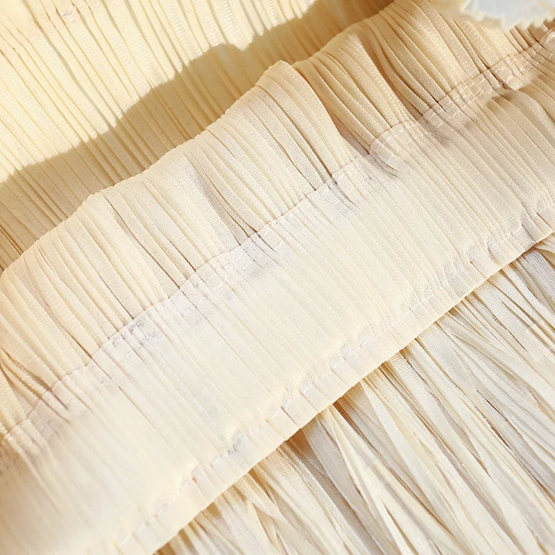 Five-layer Fringed Cake Skirt Women All-match Slim Elastic Waist Design Straight Tube Skirt Tassel Hem Solid Midi Skirts Female