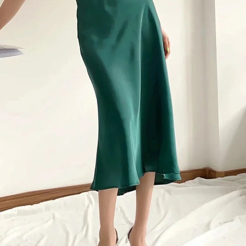 Load image into Gallery viewer, Hot Sale Solid Satin Elastic Waist Women A-Line Skirt Summer Female Slim Falda
