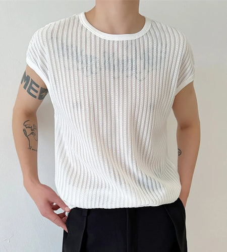Abstinence Style Hollowed Out Knitted Vest Men's Korean Summer Trendy Niche Design Male Sleeveless Top 9C5941