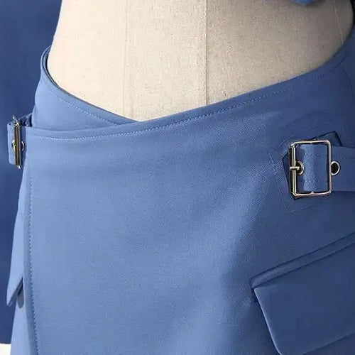 Load image into Gallery viewer, Women Blue Cross Buckle Hollow Out Blazer Dress New Lapel Long Sleeve Loose Fit Fashion Tide Spring Autumn 2025 1DE3323
