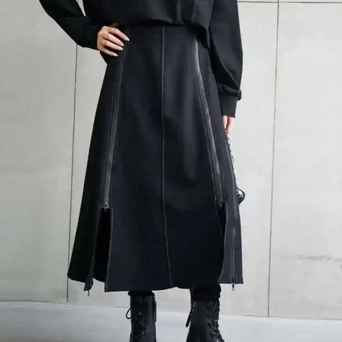 Load image into Gallery viewer, High Elastic Waist Black Zipper Irregular Casual Long Half-body Skirt Women Fashion Tide New Spring Autumn 2025 1DE1910
