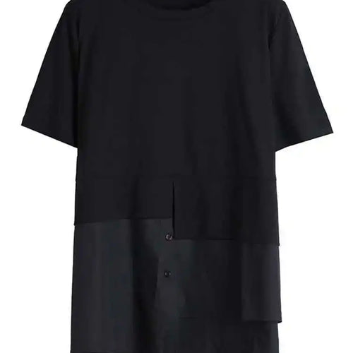 Load image into Gallery viewer, Women Red Color-block Irregular Big Size T-shirt New Round Neck Short Sleeve Fashion Tide Spring Summer  2025 1DF5310
