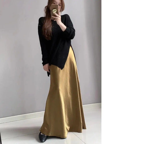 Load image into Gallery viewer, Spring Summer French Fashion Solid Elegant Versatile Long Skirts Women Temperament High Waisted Vacation Fishtail Half Skirt New
