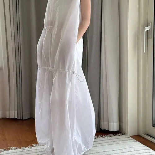 Load image into Gallery viewer, Women White Gray Big Size Long Elegant Thin Dress New Square Collar Sleeveless Fashion Tide Spring Summer 2025 1DH6054
