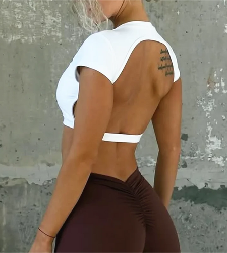 Pad Nylon Sports Shirts Backless Workout Tops Fitness Sportswear Female Yoga Clothing Sport Crop Tops Women Gym Shirt