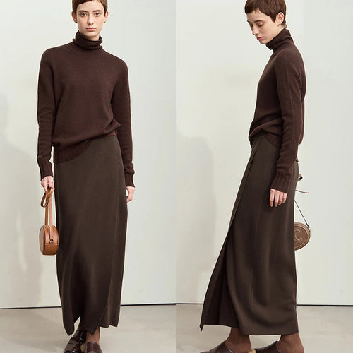 Load image into Gallery viewer, Minimalist Elegant Basics Knitted Skirts for Women 2024 Winter New Elastic Waist Straight Lady Commuter Long Skirt 12443250
