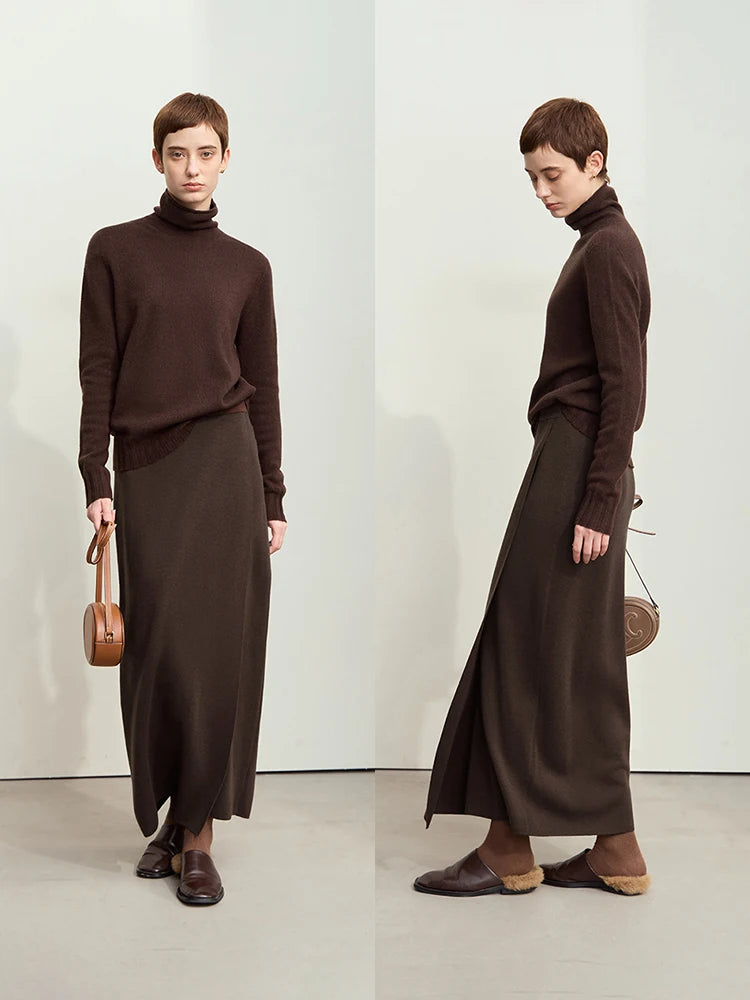 Minimalist Elegant Basics Knitted Skirts for Women 2024 Winter New Elastic Waist Straight Lady Commuter Long Skirt 12443250