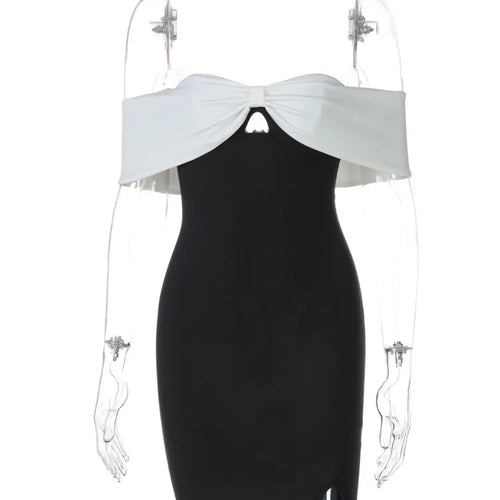 Load image into Gallery viewer, Off-shoulder Backless Sexy Mini Dress For Women Robe Fashion Patchwork Strapless Sleeveless Split Club Party Dress
