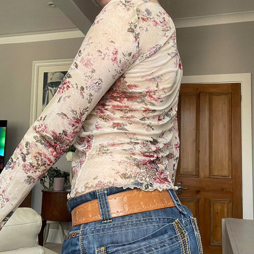 Load image into Gallery viewer, Fairy Grunge Top y2k Women Retro Floral Print Tie-up Front V Neck Long Sleeve Ruffle T Shirt 2000s Clothing Streetwear
