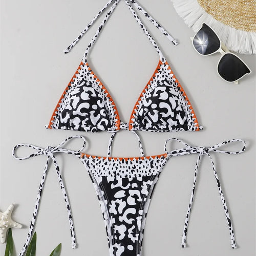 Load image into Gallery viewer, Halter Strappy High Cut Leopard Bikini Female Swimsuit Women Swimwear Push Up Bikini Set Bathing Suit for Women
