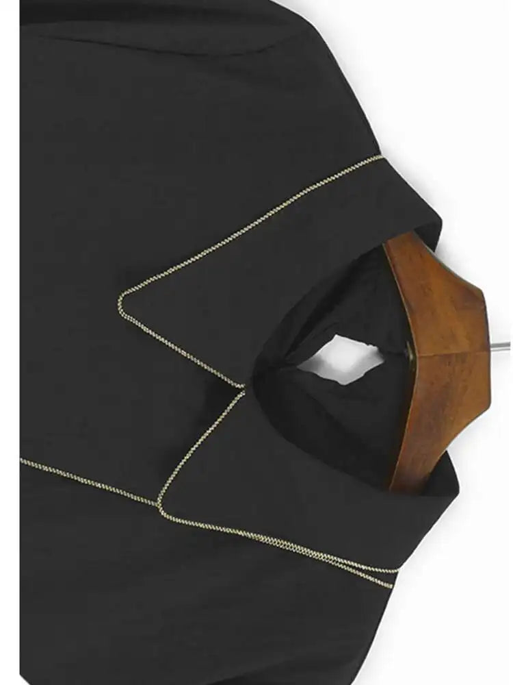 Women Black Color-block Irreuglar Pleat Big Size Shirt Dress New Lapel Long Sleeve Fashion Tide Spring Autumn 2025 1DH9804