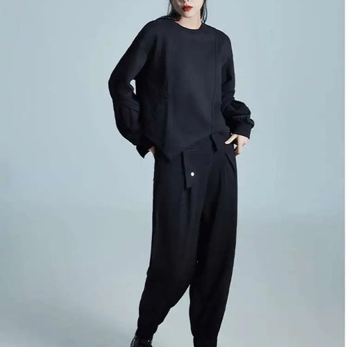 Load image into Gallery viewer, Loose Fit Black Irregular Sweatshirt New Round Neck Long Sleeve Women Big Size Fashion Tide Spring Autumn 2025 1DH1988
