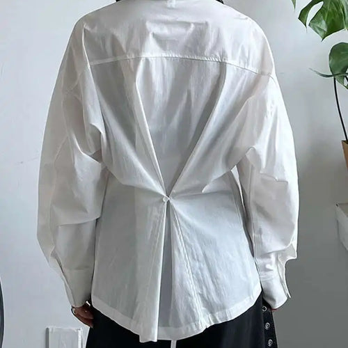 Load image into Gallery viewer, Women White Back Button Pleated Big Size Elegant Blouse New Lapel Long Sleeve Shirt Fashion Spring Autumn 2025 1DJ0301
