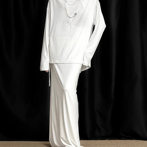 Load image into Gallery viewer, Solid Spliced Lace Loose T Shirts For Women Irregular Long Sleeve Minimalsit T Shirt Female Fashion Style Clothes
