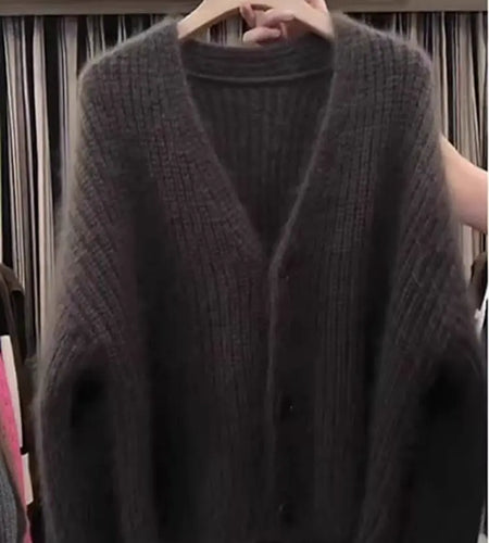 Korean Fashion 2024 New Grey Elegant Long Sleeved Sweater Autumn Winter Women V Neck Single Breasted Cardigan Knitted Tops Trend