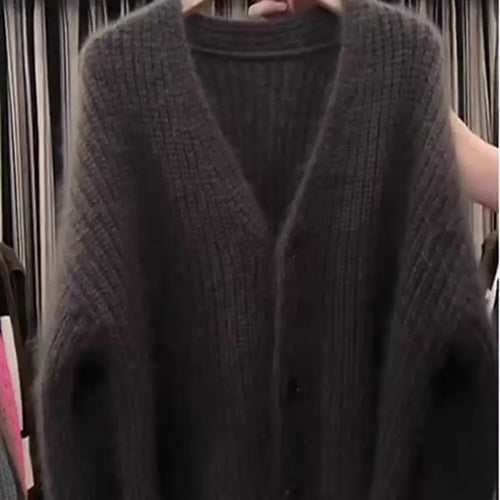 Load image into Gallery viewer, Korean Fashion 2024 New Grey Elegant Long Sleeved Sweater Autumn Winter Women V Neck Single Breasted Cardigan Knitted Tops Trend
