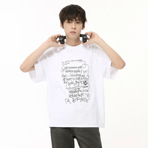 Load image into Gallery viewer, Korean Design Men&#39;s T-shirts Graffiti Line Letter Printing Tees O-neck Short Sleeve Casual Male Tops Chic Summer 9C6474
