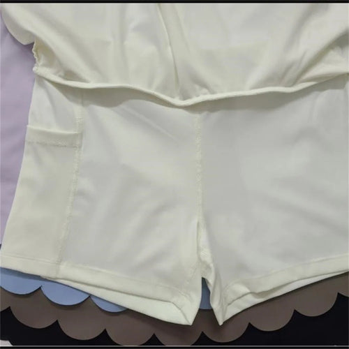 Load image into Gallery viewer, Golf Wear Women Workout Short Skirt Sporty Woman Gym Tennis Skirts Head Yoga Backless Bra Anti-Exposure Petal Pantskirt
