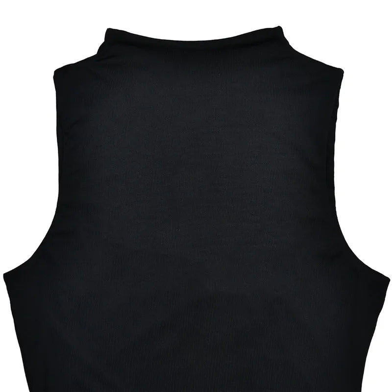 Half High Collar Irregular Tank Dress For Women 2024 New Fashion Sleeveless Bodycon Ruched Sexy Long Dress Elegant