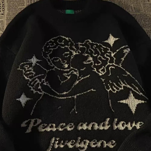 Load image into Gallery viewer, Japanese Women Men Sweater Angel Jacquard Loose Casual Retro All Match Pullover Harajuku Couples  Korean Fashion
